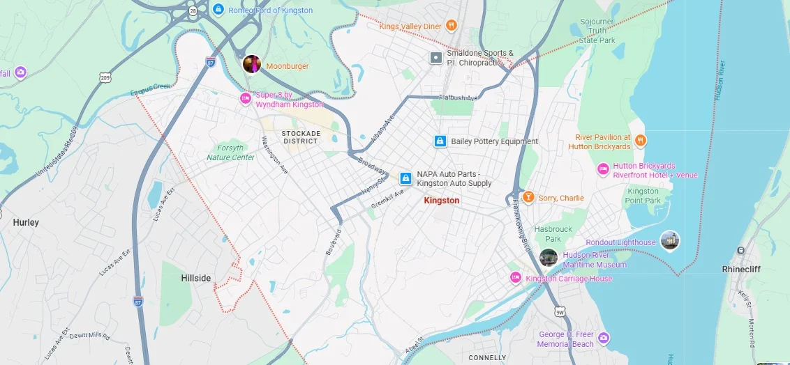 Map of chimney animal removal service areas in Kingston, NY