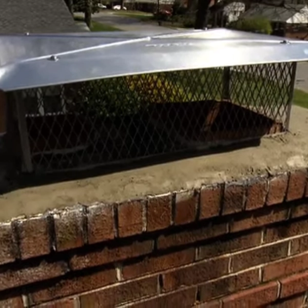 A full coverage metal chimney cap installed over a multi-flue setup