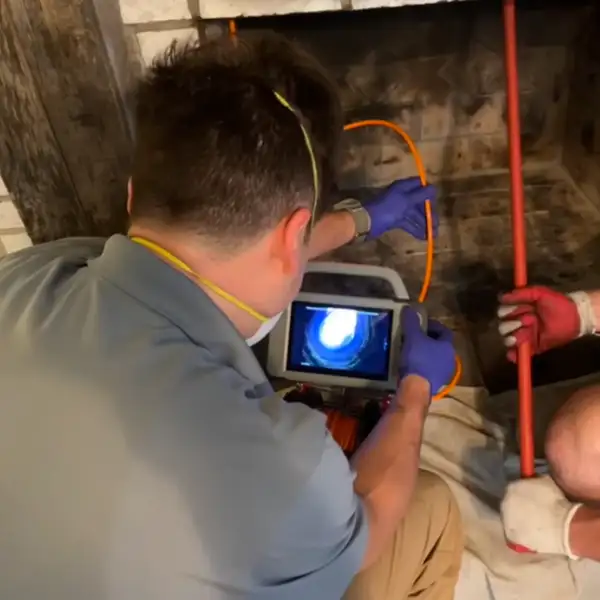 Camera scan device checking the interior flue liner