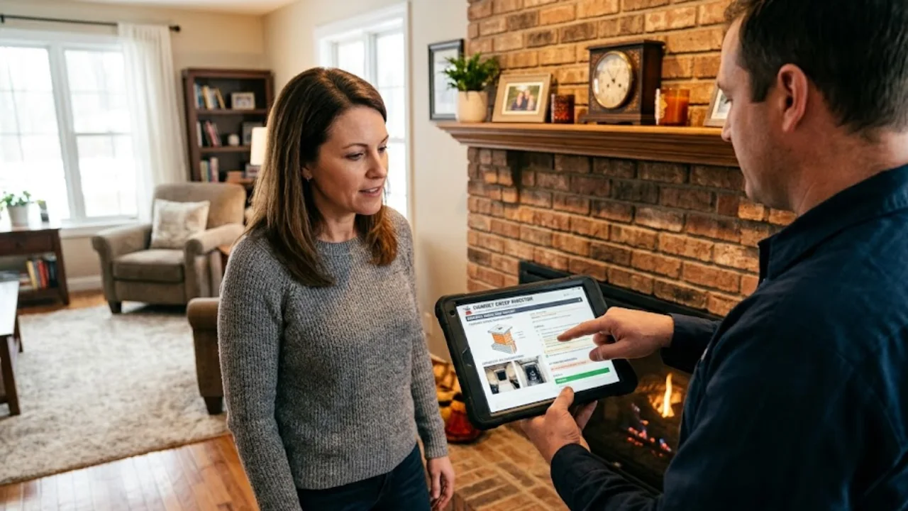 A real estate closing transaction check on a fireplace